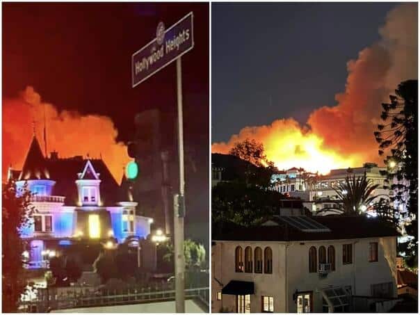 Apocalyptic scenes from Los Angeles: Fire threatens the most famous symbol of the city