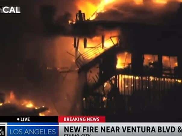 Cameras capture the collapse of a burning building in Studio City