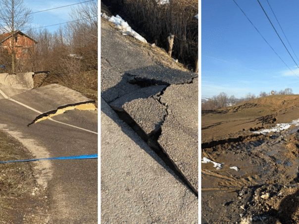 Landslide on the road to Tešnje, destroyed road