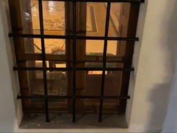 Broken windows at the mosque in Mostar