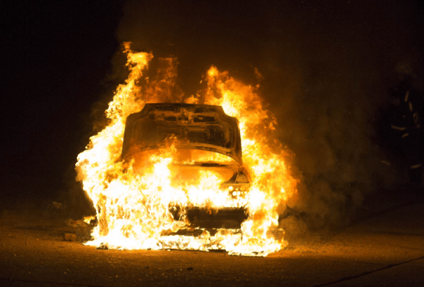 A burning vehicle in Sarajevo, fire gripped two more