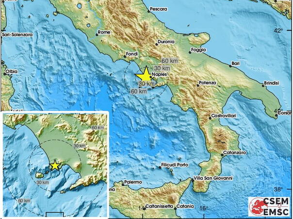 Earthquake in Naples, wake up supervulkan, people in the panic went out on the streets