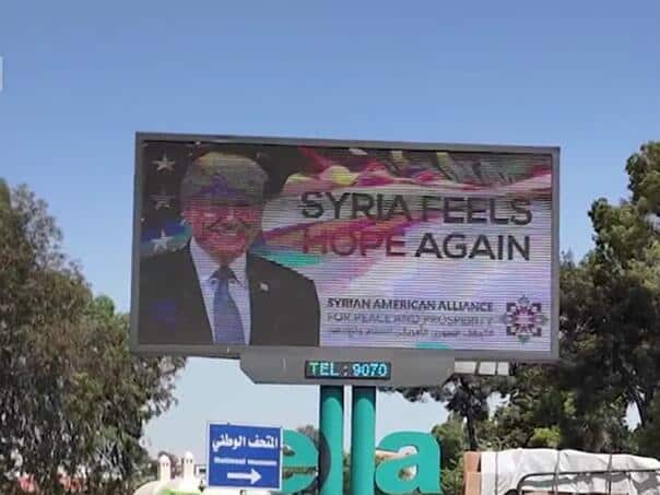 Billboards thanks Trump throughout Damascus, known who stands behind them