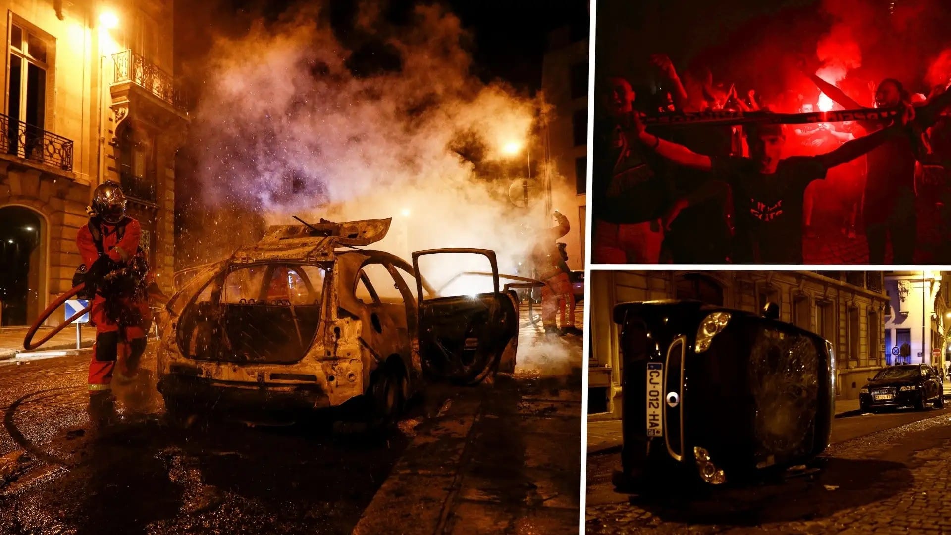 See how PSG fans fall cars and beat with the police