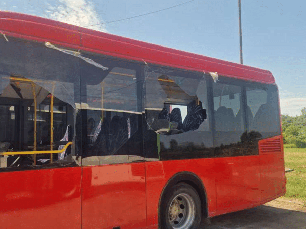 A stoned bus KUD from Brcko transporting children