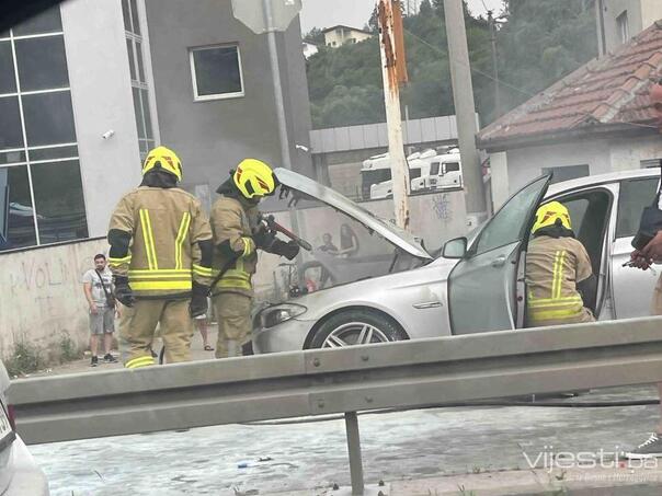 A car in a blae was on fire