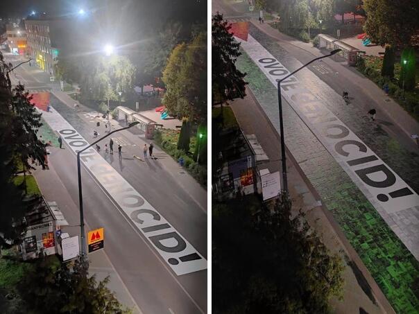 Hadzici is marching for “Palestine today"last night installed installation
