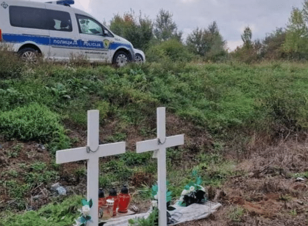 Desecrated monument to the family Geljić near Brčko: Damaged Križevi