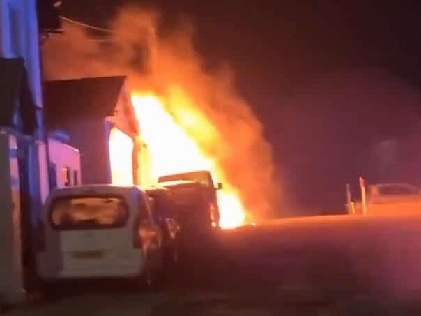 A burning mosque in England