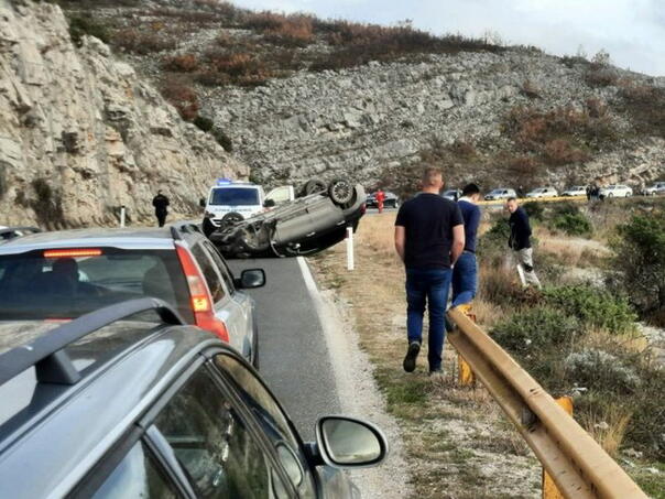 The car ended up on its roof on the road above Trebinje