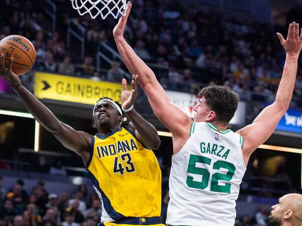 Boston celebrates against Indiana, Garza without error