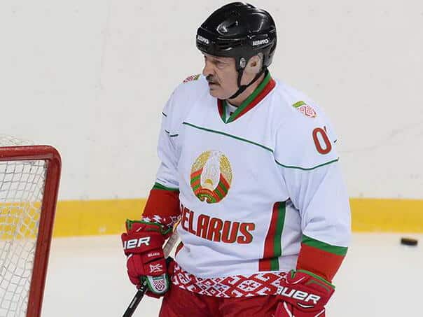 See how Lukashenko ended up on the ice during a hockey game