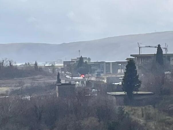 The Dukat warehouse in Mostar is on fire, firefighters are on the ground