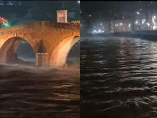 The bridge in Konjic under the surge of the swollen Neretva: A worrying scene