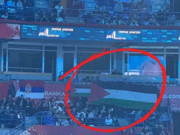 At the Serbia-Israel match, the flag of Palestine was displayed and then removed