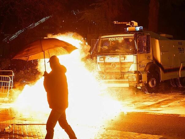 Riots in Tirana during protests against Edi Rama