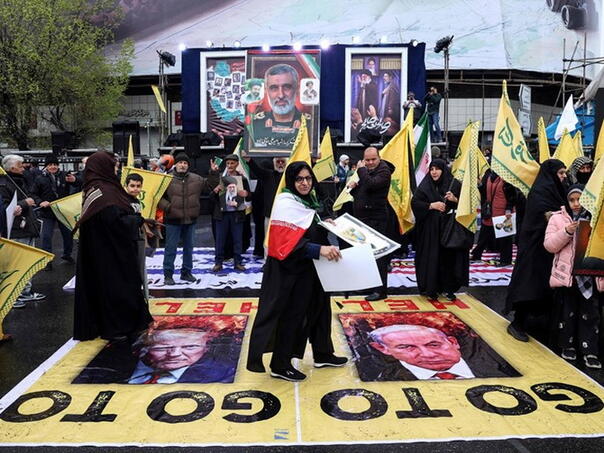 Thousands of people at an anti-Israel protest in Tehran