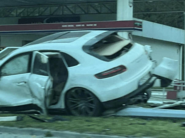 The car crashed into a gas station