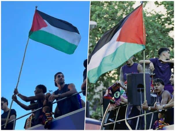Yamal raised the Palestinian flag at Barcelona’s title celebration