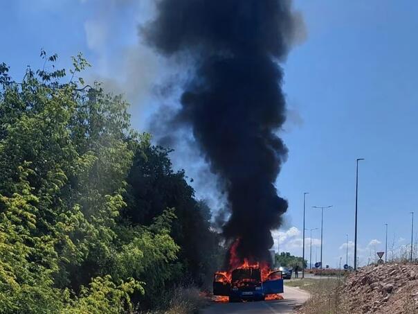 A car burned on the roundabout near Mostar